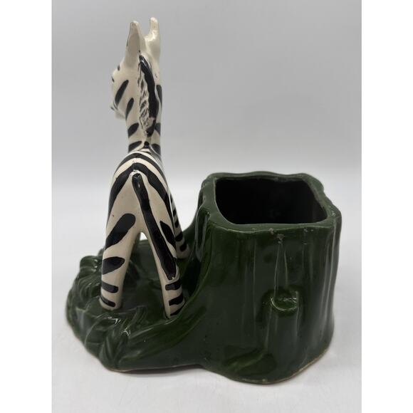 Vintage Shawnee Pottery Zebra Standing By Green Stump Planter 7” - Picture 3 of 7